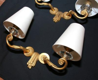 Jules Leleu Pair of Draperie Wall Sconces by JULES LELEU