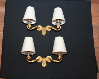 Jules Leleu Pair of Draperie Wall Sconces by JULES LELEU
