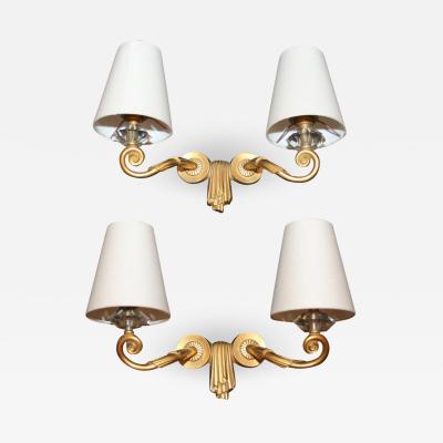 Jules Leleu Pair of Draperie Wall Sconces by JULES LELEU