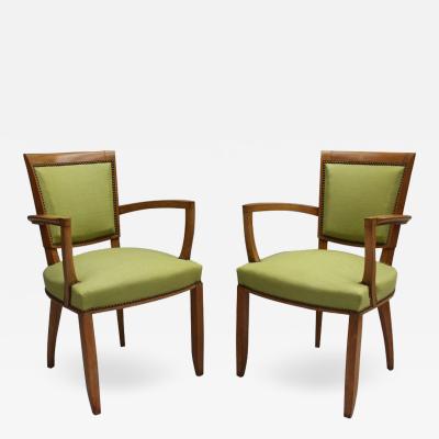 Jules Leleu Pair of French Art Deco Bridge Chairs by Jules Leleu