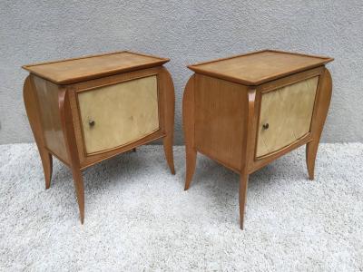 Jules Leleu Pair of French Parchment Sycamore End Tables or Nightstands Jules Leleu Style