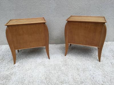Jules Leleu Pair of French Parchment Sycamore End Tables or Nightstands Jules Leleu Style