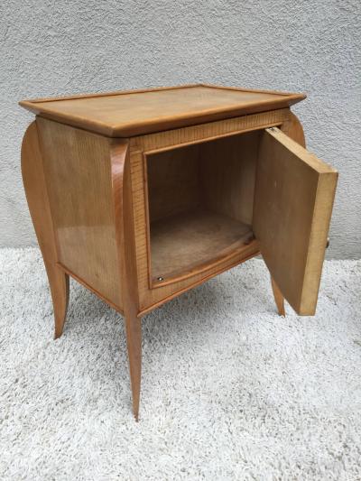 Jules Leleu Pair of French Parchment Sycamore End Tables or Nightstands Jules Leleu Style
