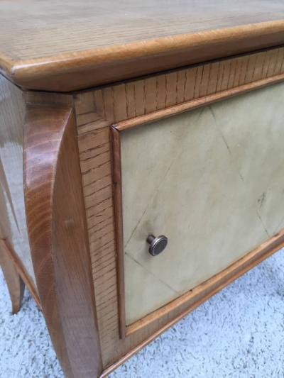 Jules Leleu Pair of French Parchment Sycamore End Tables or Nightstands Jules Leleu Style