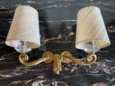 Jules Leleu Pair of Jules Leleu Art Deco Sconces