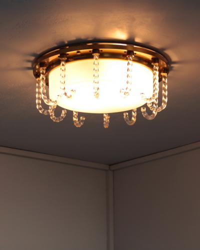 Jules Leleu Rare Fine French 1950s Glass and Brass Flush Mount by Leleu