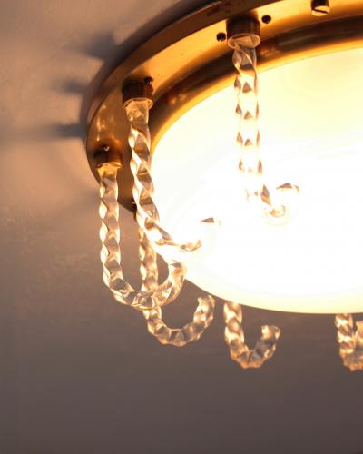 Jules Leleu Rare Fine French 1950s Glass and Brass Flush Mount by Leleu