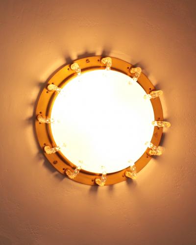 Jules Leleu Rare Fine French 1950s Glass and Brass Flush Mount by Leleu