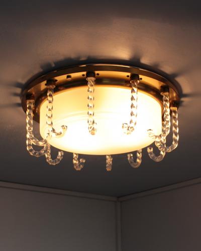 Jules Leleu Rare Fine French 1950s Glass and Brass Flush Mount by Leleu