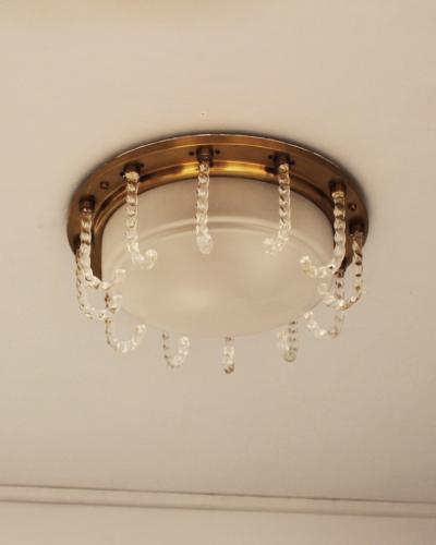 Jules Leleu Rare Fine French 1950s Glass and Brass Flush Mount by Leleu