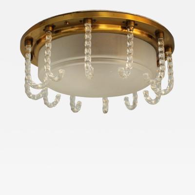 Jules Leleu Rare Fine French 1950s Glass and Brass Flush Mount by Leleu