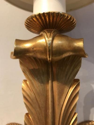 Jules Leleu Rare and elegant pair of art deco gilt bronze sconces by Jules Leleu