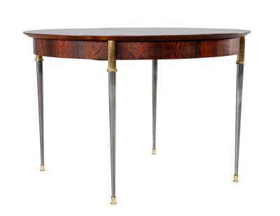Jules Leleu Rosewood Dining Table with Stainless Steel and Bronze Legs by Jules Leleu
