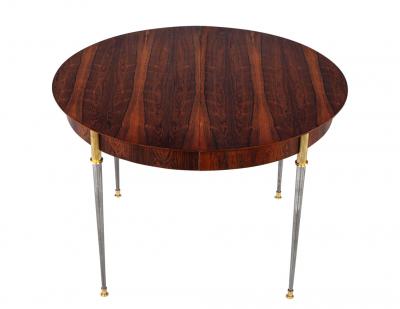 Jules Leleu Rosewood Dining Table with Stainless Steel and Bronze Legs by Jules Leleu