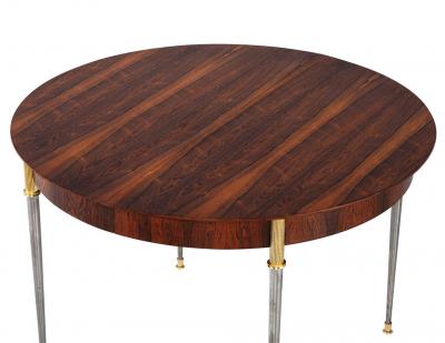 Jules Leleu Rosewood Dining Table with Stainless Steel and Bronze Legs by Jules Leleu