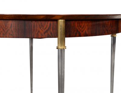 Jules Leleu Rosewood Dining Table with Stainless Steel and Bronze Legs by Jules Leleu
