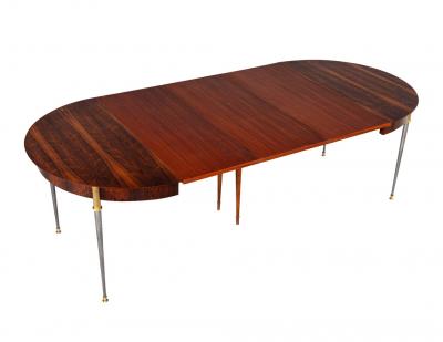Jules Leleu Rosewood Dining Table with Stainless Steel and Bronze Legs by Jules Leleu