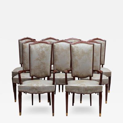 Jules Leleu Set of 10 Fine French Art Deco Mahogany Chairs by Jules Leleu 8 Side and 2 Arm 