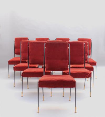 Jules Leleu Set of 10 Fine French Mid Century Dining Chairs by Jules Leleu