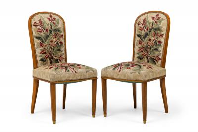 Jules Leleu Set of 10 Jules Leleu French Modern Fruitwood Tapestry Dining Chairs