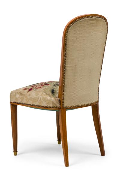 Jules Leleu Set of 10 Jules Leleu French Modern Fruitwood Tapestry Dining Chairs