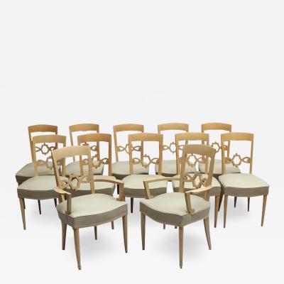 Jules Leleu Set of 12 Fine French Art Deco Walnut Chairs by Jules Leleu 10 Side and 2 Arm 