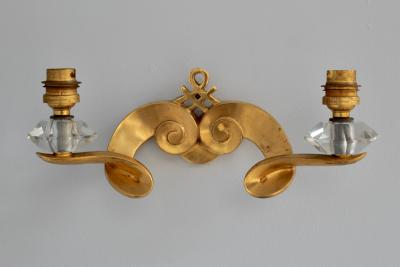 Jules Leleu Set of 4 Fine French 1950s Gilded Bronze Wall Lights by Jules Leleu
