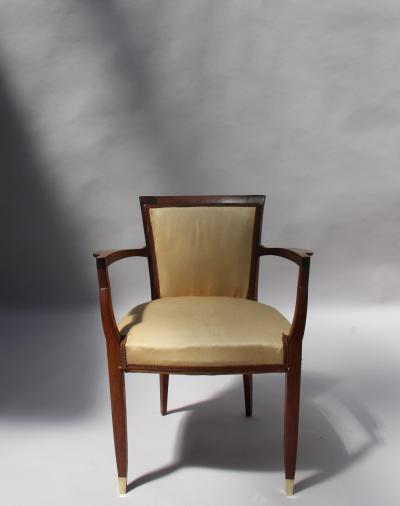 Jules Leleu Set of 4 Fine French Art Deco Walnut Bridge Armchairs by Jules Leleu