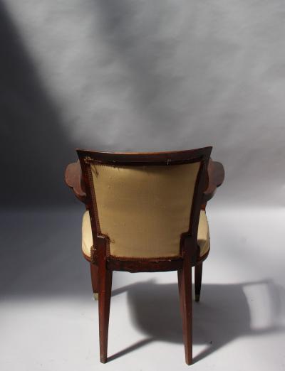 Jules Leleu Set of 4 Fine French Art Deco Walnut Bridge Armchairs by Jules Leleu