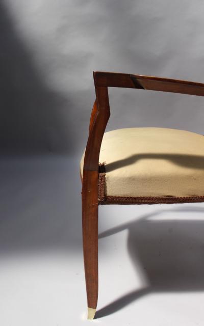 Jules Leleu Set of 4 Fine French Art Deco Walnut Bridge Armchairs by Jules Leleu