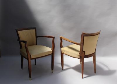 Jules Leleu Set of 4 Fine French Art Deco Walnut Bridge Armchairs by Jules Leleu