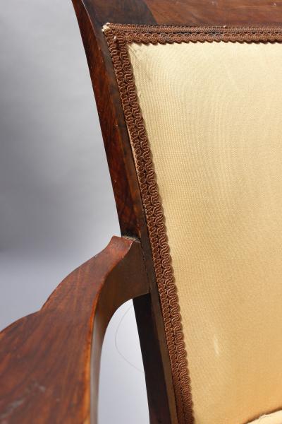 Jules Leleu Set of 4 Fine French Art Deco Walnut Bridge Armchairs by Jules Leleu