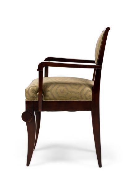 Jules Leleu Set of 6 Jules Leleu Amboyna Gold Geometric Fabric Upholstered Armchairs