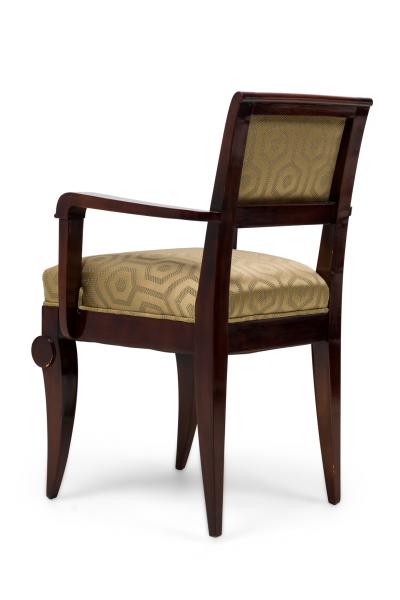 Jules Leleu Set of 6 Jules Leleu Amboyna Gold Geometric Fabric Upholstered Armchairs