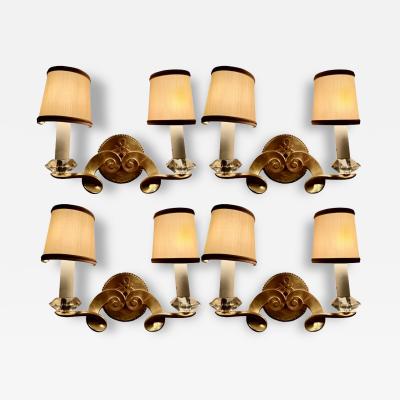 Jules Leleu Set of Four Signed Wall Sconces by Jules Leleu 