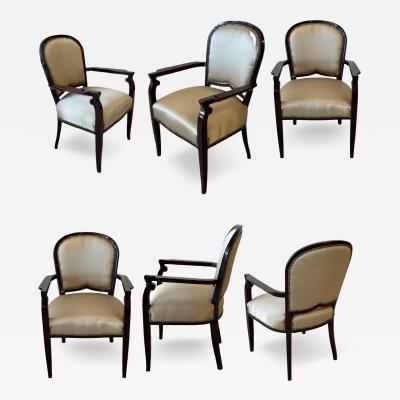 Jules Leleu Set of six French Art Deco dining armchairs by Jules Leleu 