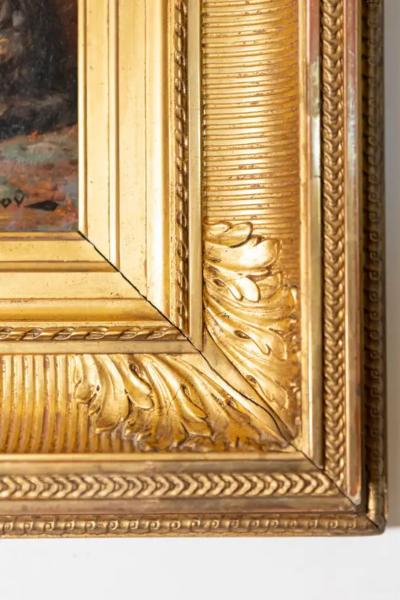 Jules Leroy Leroy French Giltwood Framed Oil on Panel Kitten Painting Signed Jules Le Roy