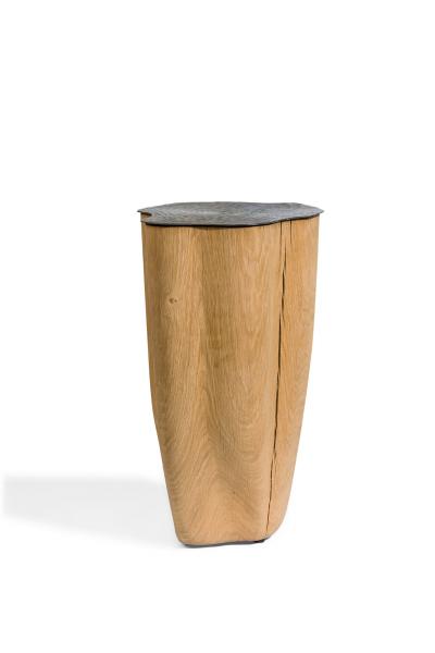 Jules Lobgeois French Contemporary Unique Solid Oak and Brass Tall Duramen