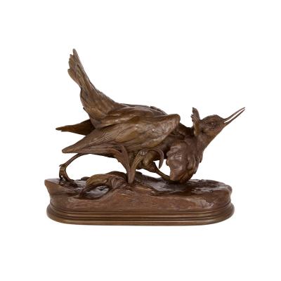 Jules Moigniez Pair of antique French bronze bird sculptures by Jules Moigniez