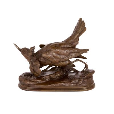 Jules Moigniez Pair of antique French bronze bird sculptures by Jules Moigniez