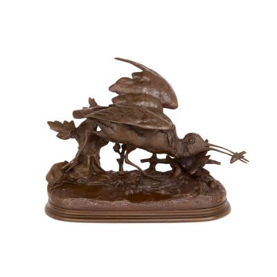 Jules Moigniez Pair of antique French bronze bird sculptures by Jules Moigniez