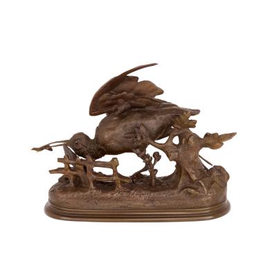 Jules Moigniez Pair of antique French bronze bird sculptures by Jules Moigniez