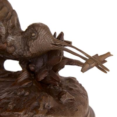 Jules Moigniez Pair of antique French bronze bird sculptures by Jules Moigniez