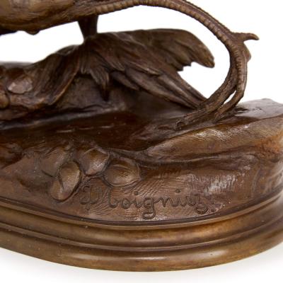 Jules Moigniez Pair of antique French bronze bird sculptures by Jules Moigniez