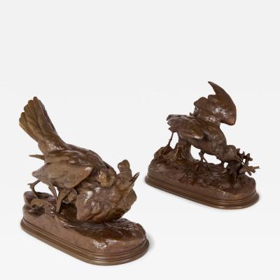 Jules Moigniez Pair of antique French bronze bird sculptures by Jules Moigniez