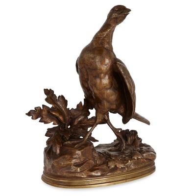Jules Moigniez Pair of bronze game bird sculptures by Jules Moigniez