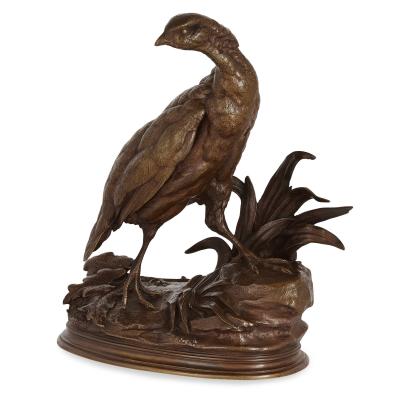 Jules Moigniez Pair of bronze game bird sculptures by Jules Moigniez