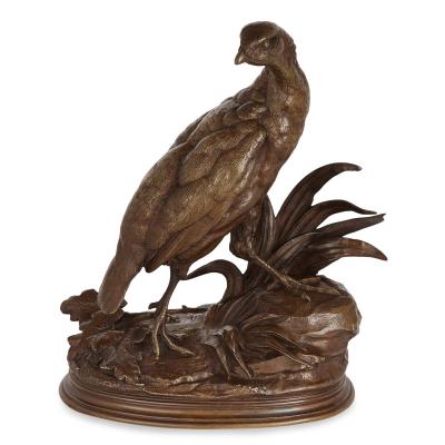 Jules Moigniez Pair of bronze game bird sculptures by Jules Moigniez