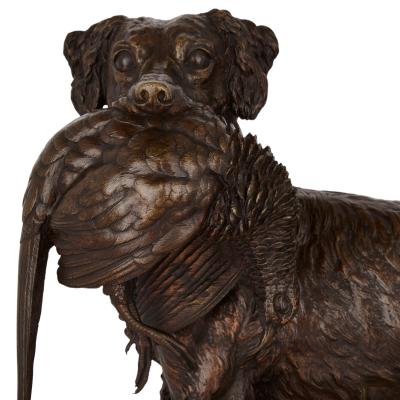 Jules Moigniez Pair of large patinated bronze hunting dog models by Moigniez