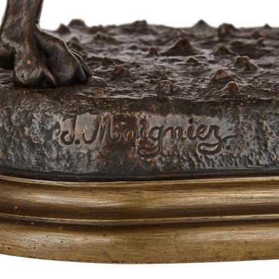 Jules Moigniez Pair of large patinated bronze hunting dog models by Moigniez